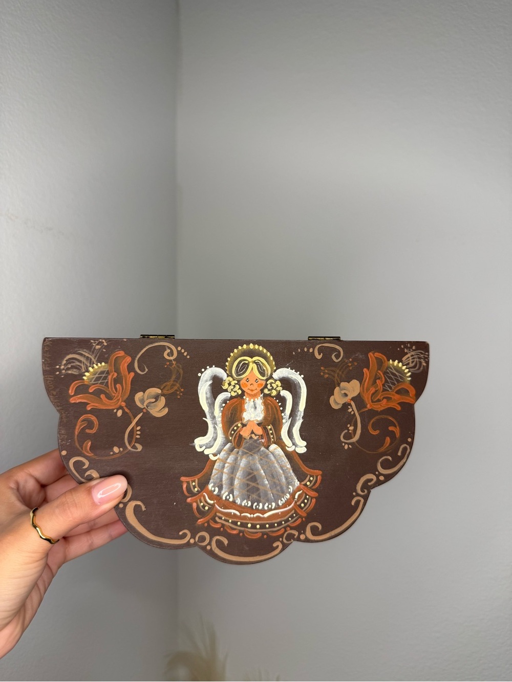 Hand-Painted Angel Wood Trinket Box